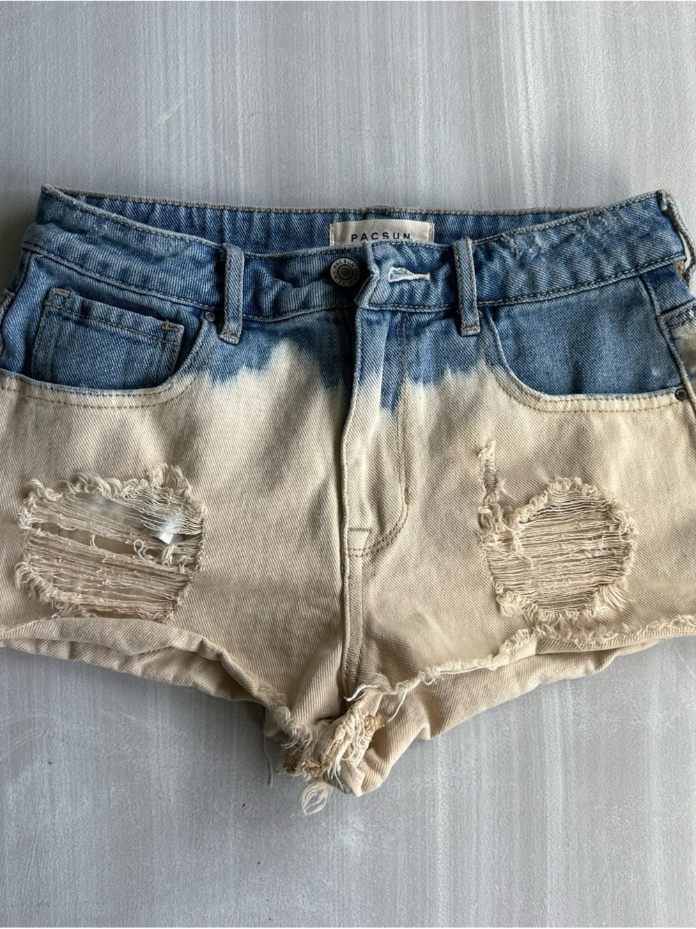 PacSun Two-Tone Distressed Denim Cutoff Shorts - Blue and Cream